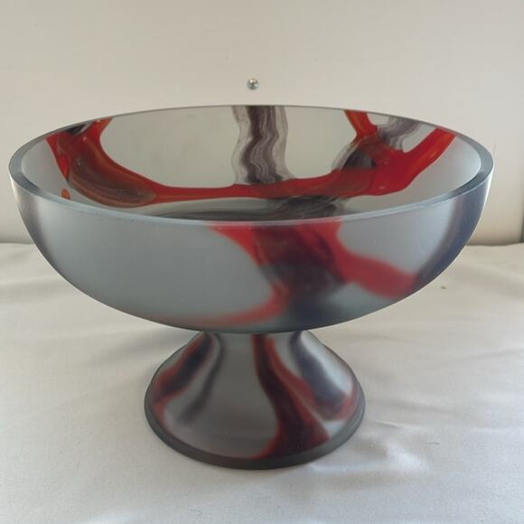Handmade Other - Handmade Blow Glass Fruit Bowl Vase Grey Red Multi